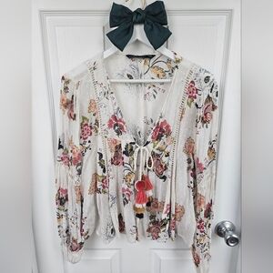 Zara Floral Tassel Tie Blouse – Size M